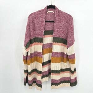 Soft Surroundings Chunky Knit Cardigan XL Striped Earthy Boho Oversized Textured